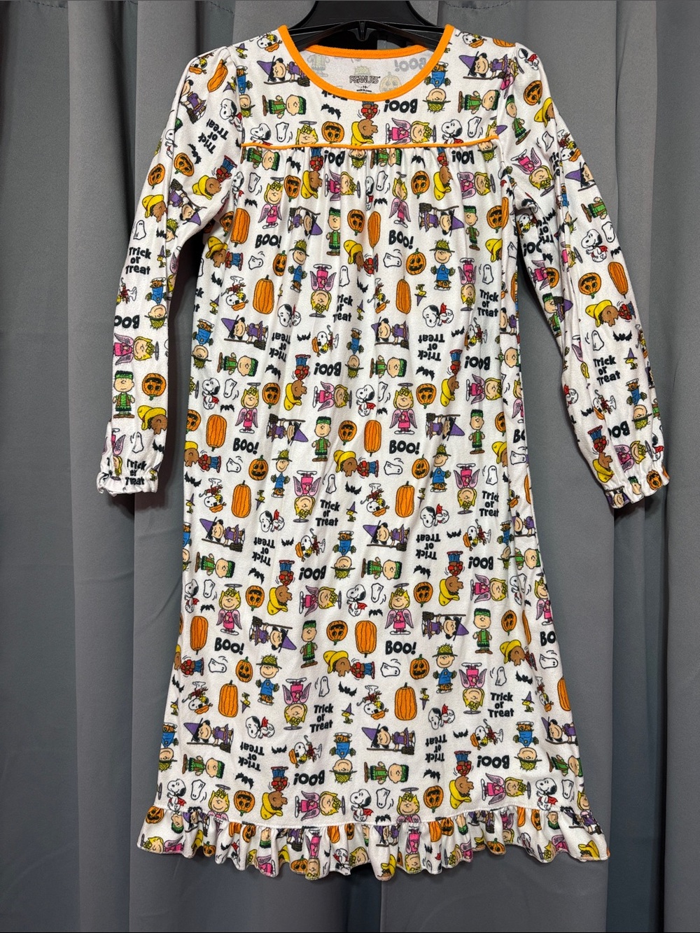 Peanuts White Nightgown with Orange Trim and Halloween Characters